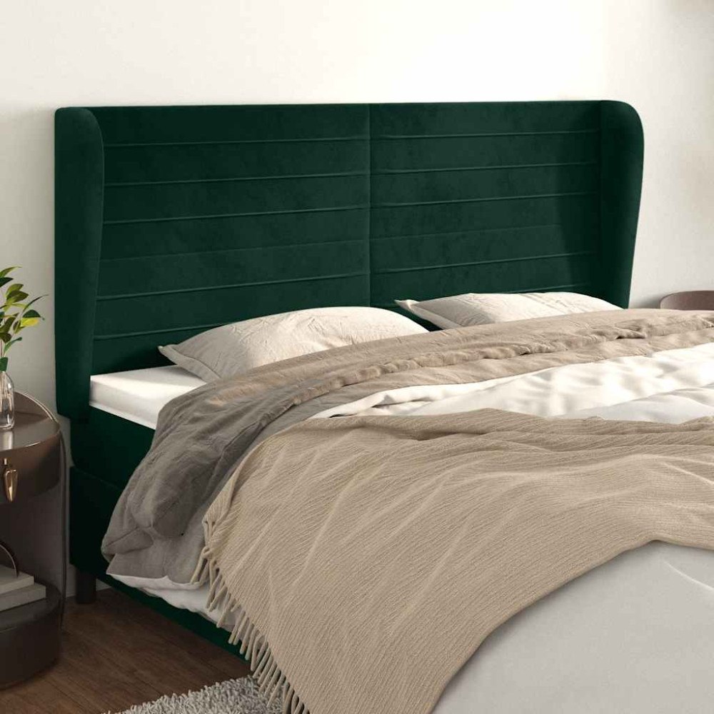 vidaXL Sänggavel med kanter mörkgrön 183x23x118/128 cm sammet