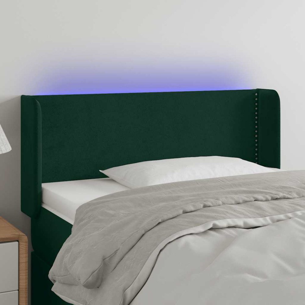 vidaXL Sänggavel LED mörkgrön 103x16x78/88 cm sammet
