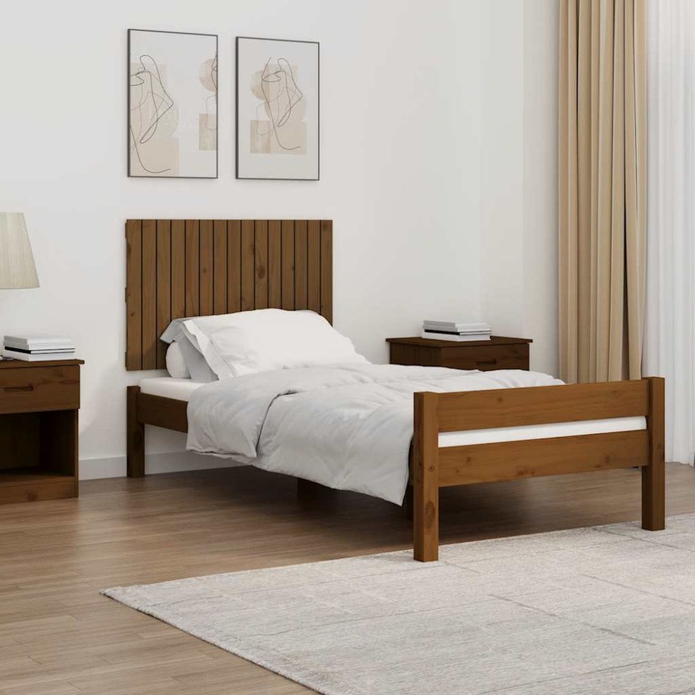 vidaXL Väggmonterad huvudgavel honungsbrun 95,5x3x60 cm massiv furu
