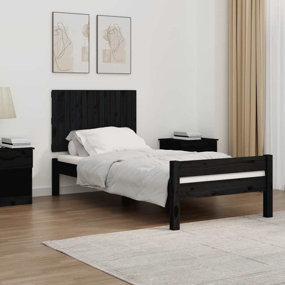 vidaXL Väggmonterad huvudgavel svart 95,5x3x60 cm massiv furu