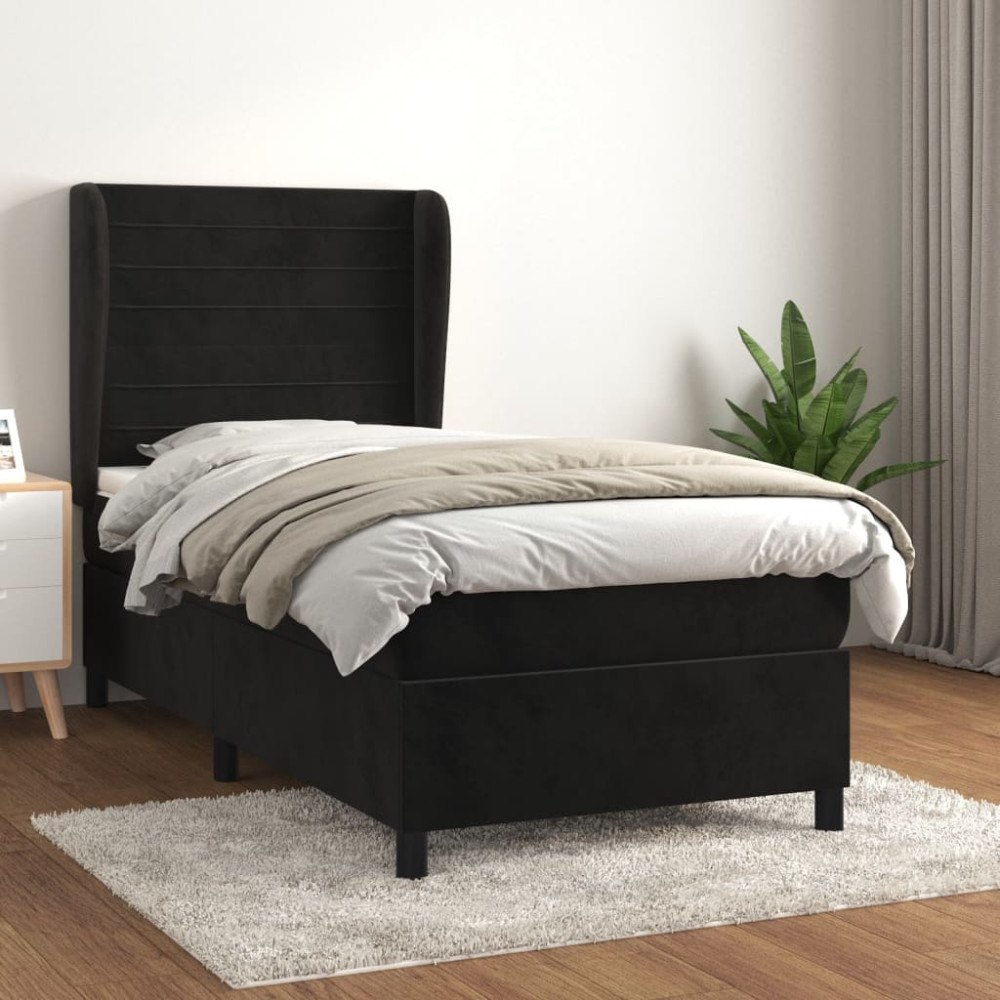 vidaXL Ramsäng med madrass svart 90x190 cm sammet