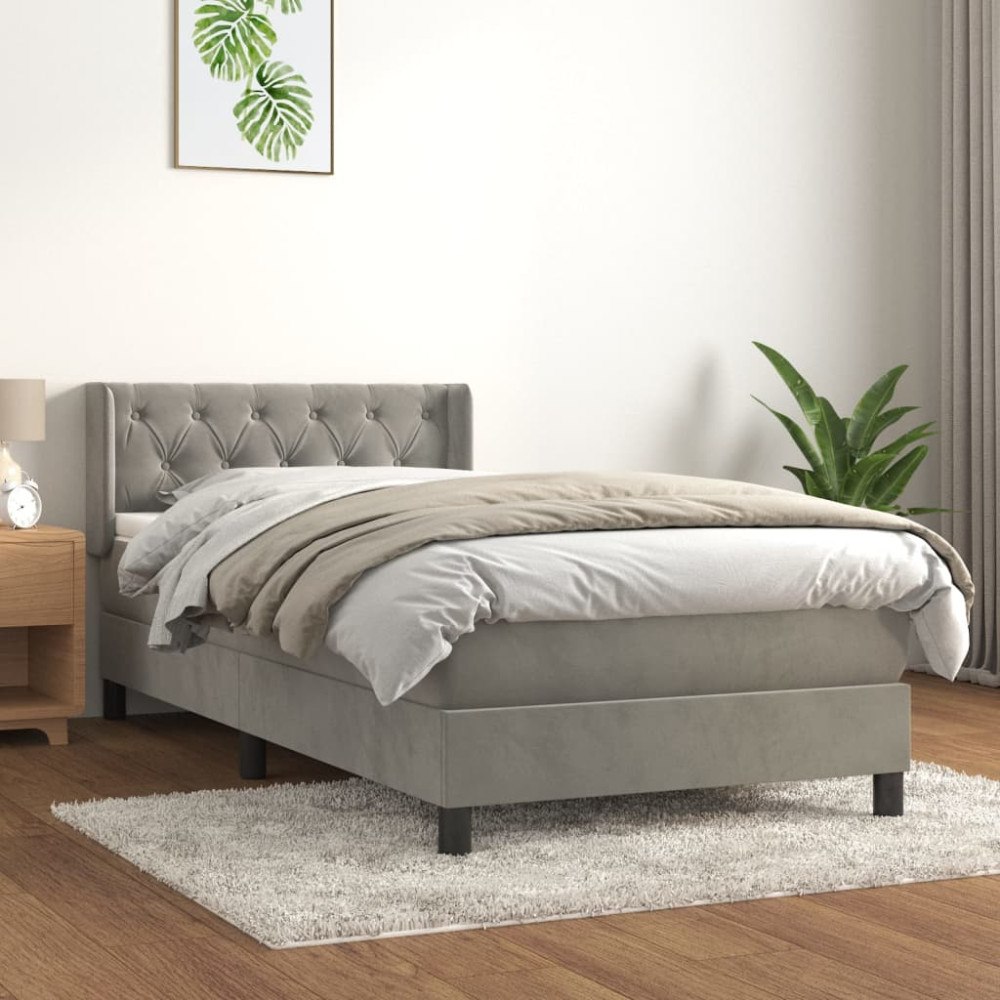 vidaXL Ramsäng med madrass ljusgrå 80x200 cm sammet