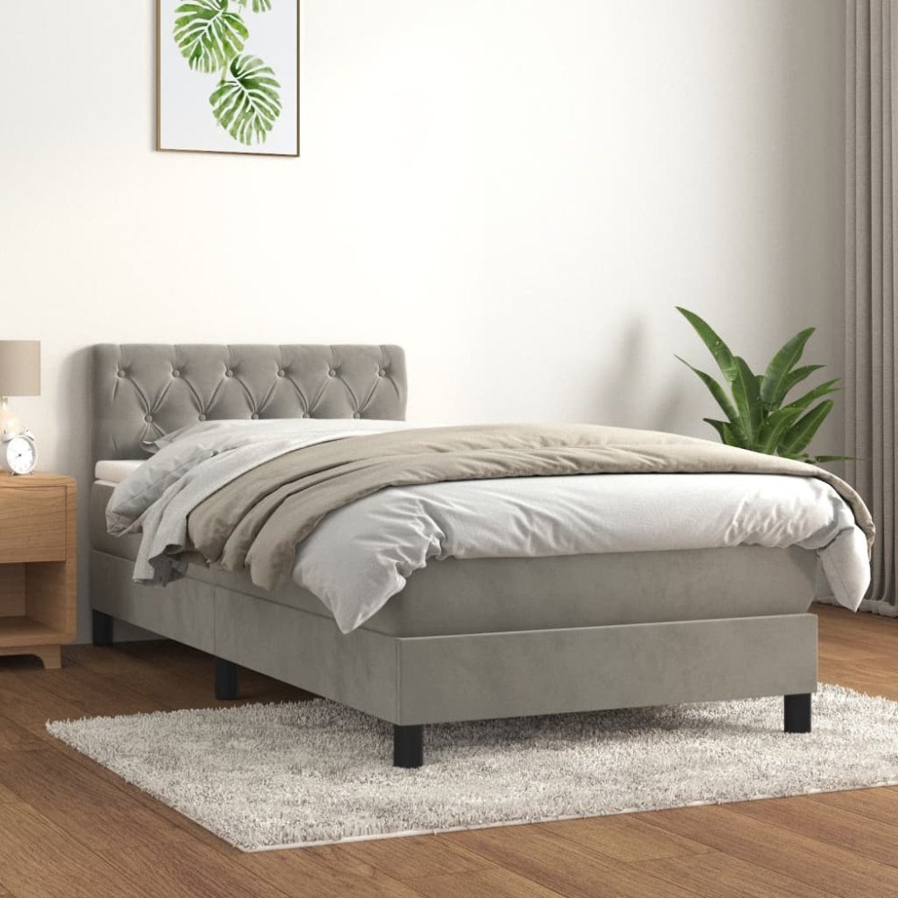 vidaXL Ramsäng med madrass ljusgrå 80x200 cm sammet