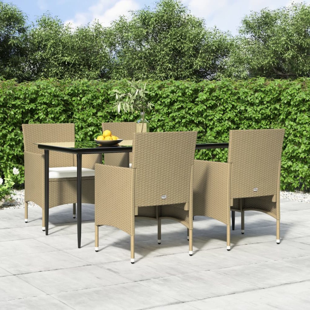 vidaXL Matgrupp för trädgården med dynor 5 delar beige och svart