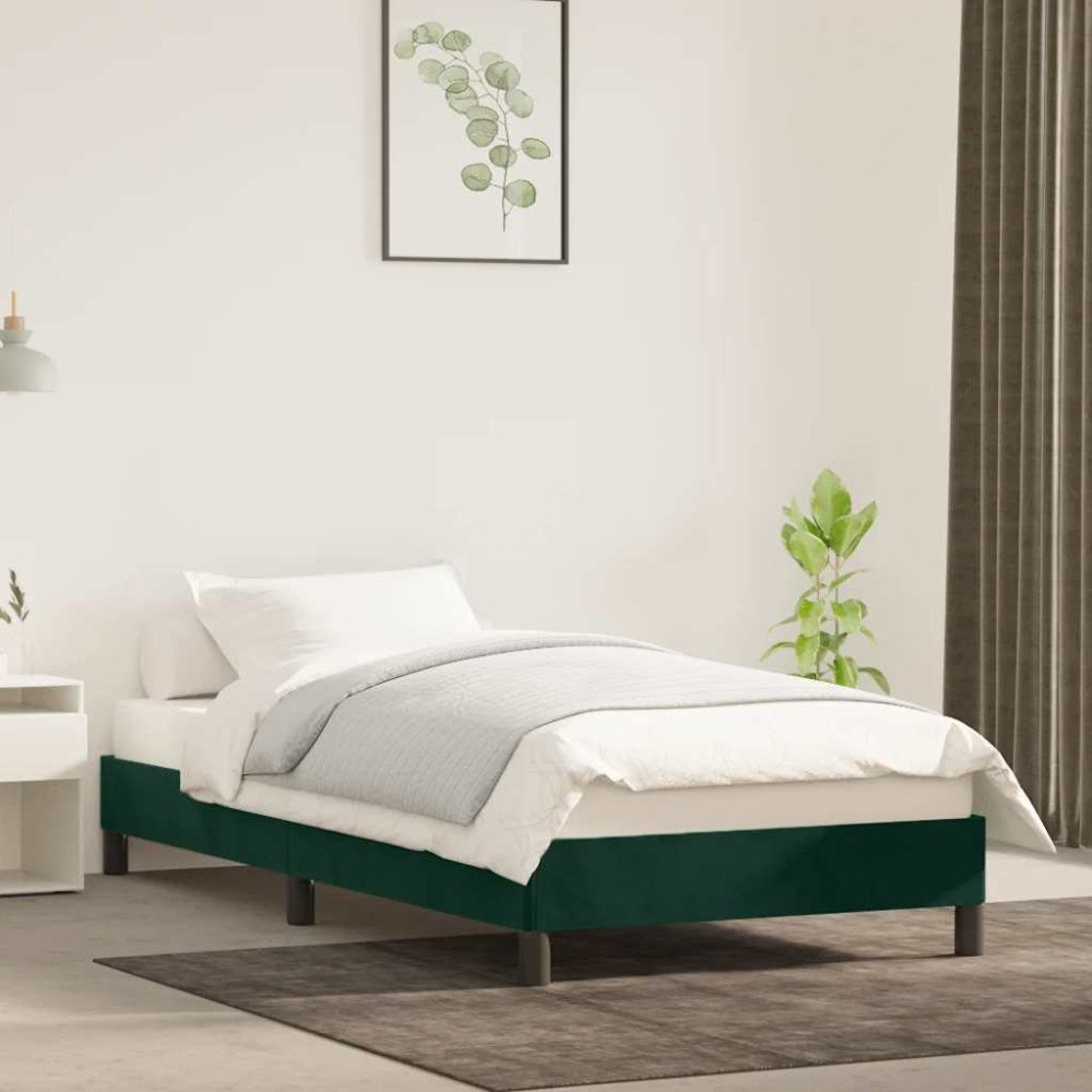 vidaXL Sängram utan madrass mörkgrön 90x190 cm sammet