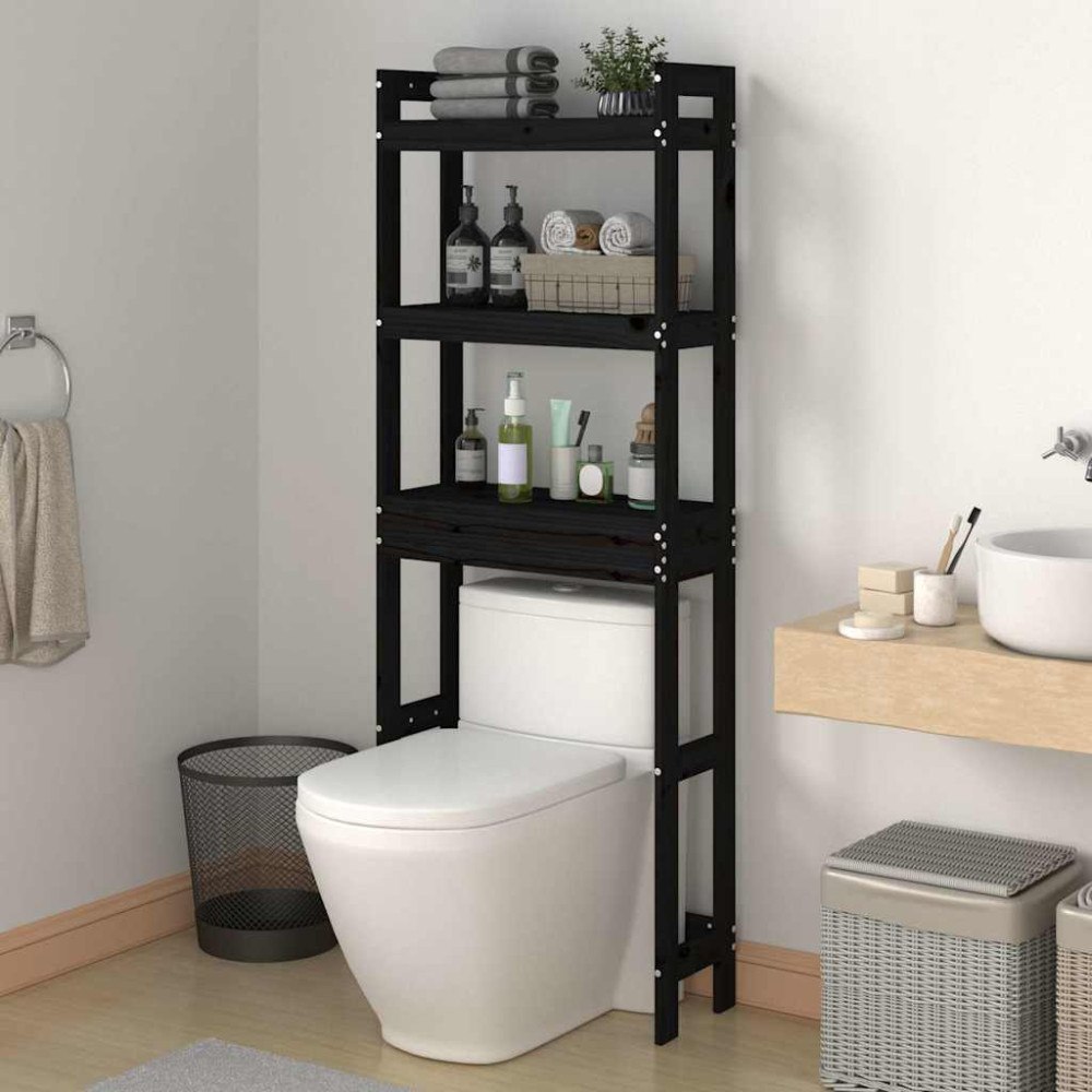 vidaXL Badrumshylla svart 63x26x171 cm massiv furu