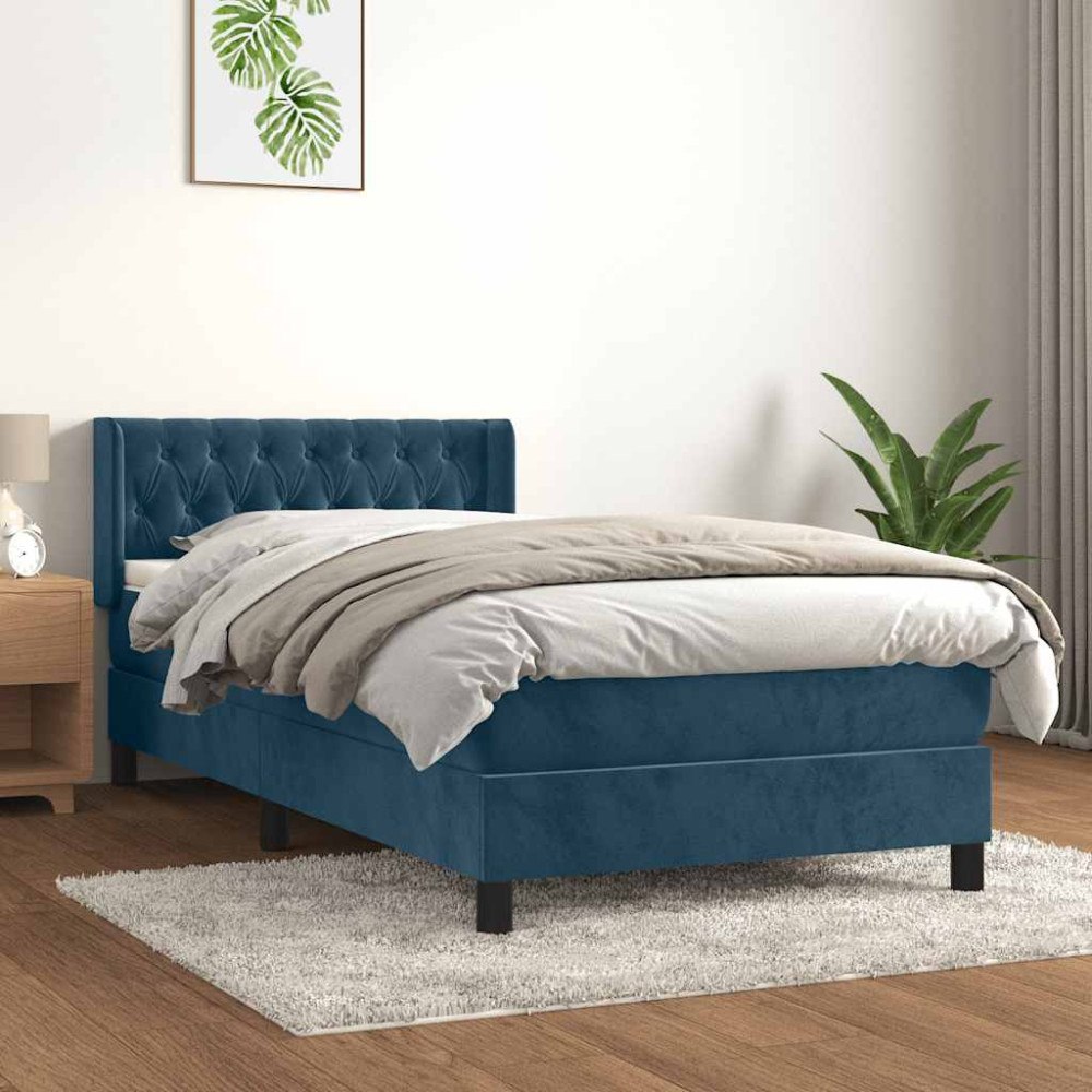 vidaXL Ramsäng med madrass mörkblå 90x190 cm sammet