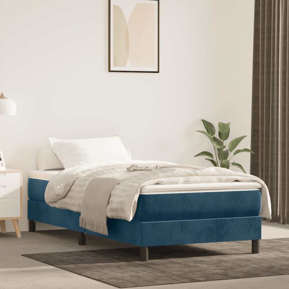 vidaXL Boxspring-sängram mörkblå 90x190 cm sammet