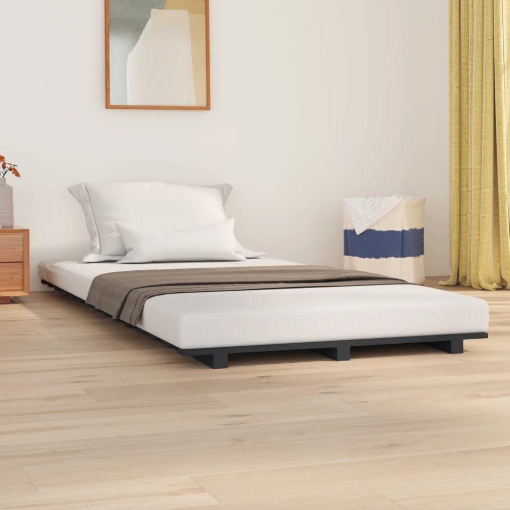 vidaXL Sängram grå 90x200 cm massiv furu