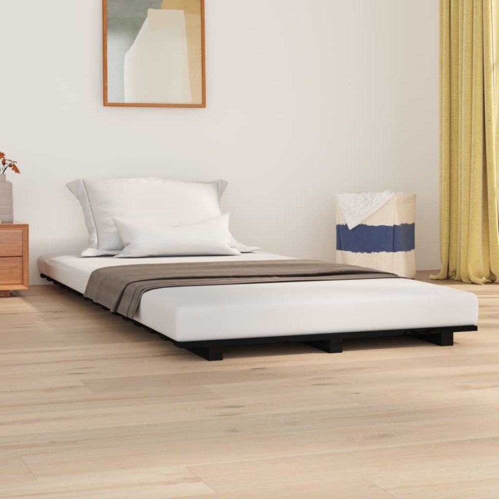 vidaXL Sängram svart 90x200 cm massiv furu