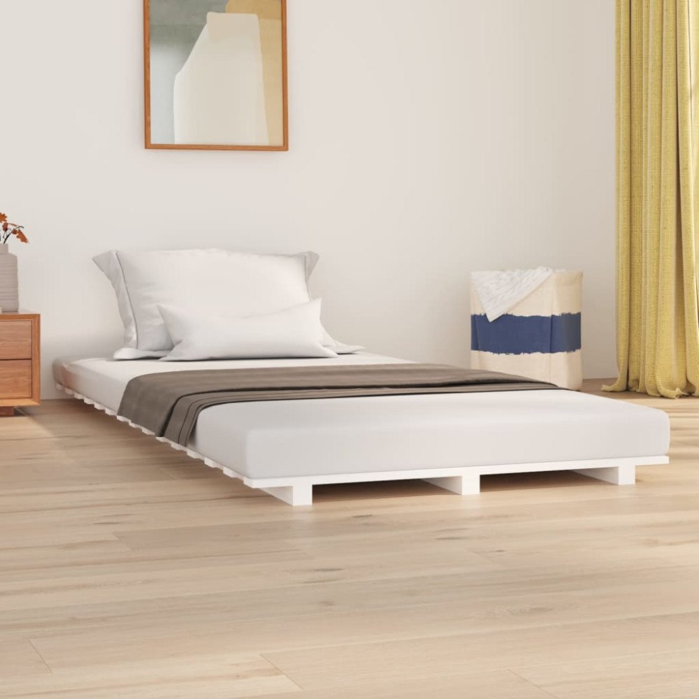 vidaXL Sängram vit 100x200 cm massiv furu