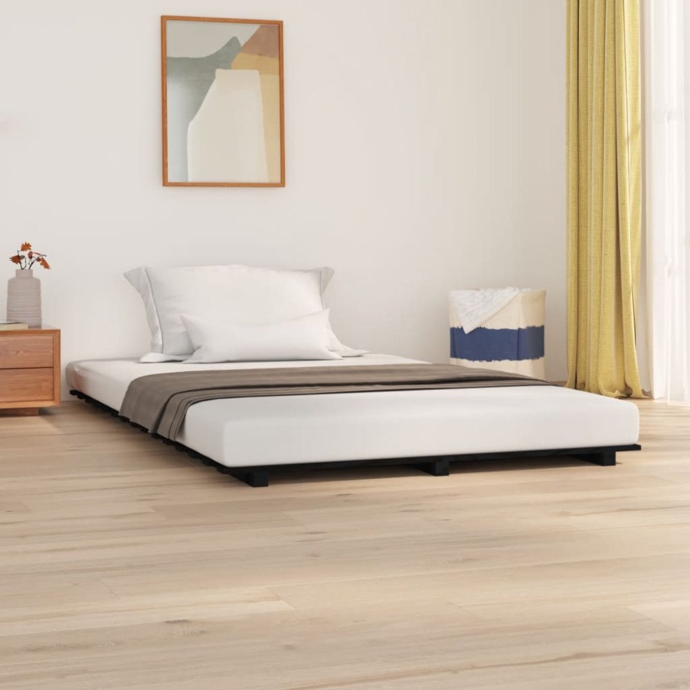 vidaXL Sängram svart 150x200 cm massiv furu