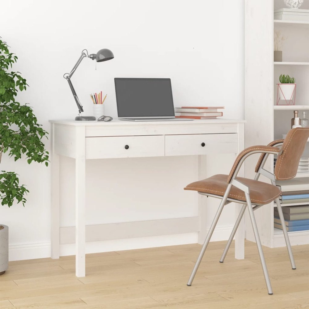 vidaXL Skrivbord med lådor vit 100x50x78 cm massiv furu