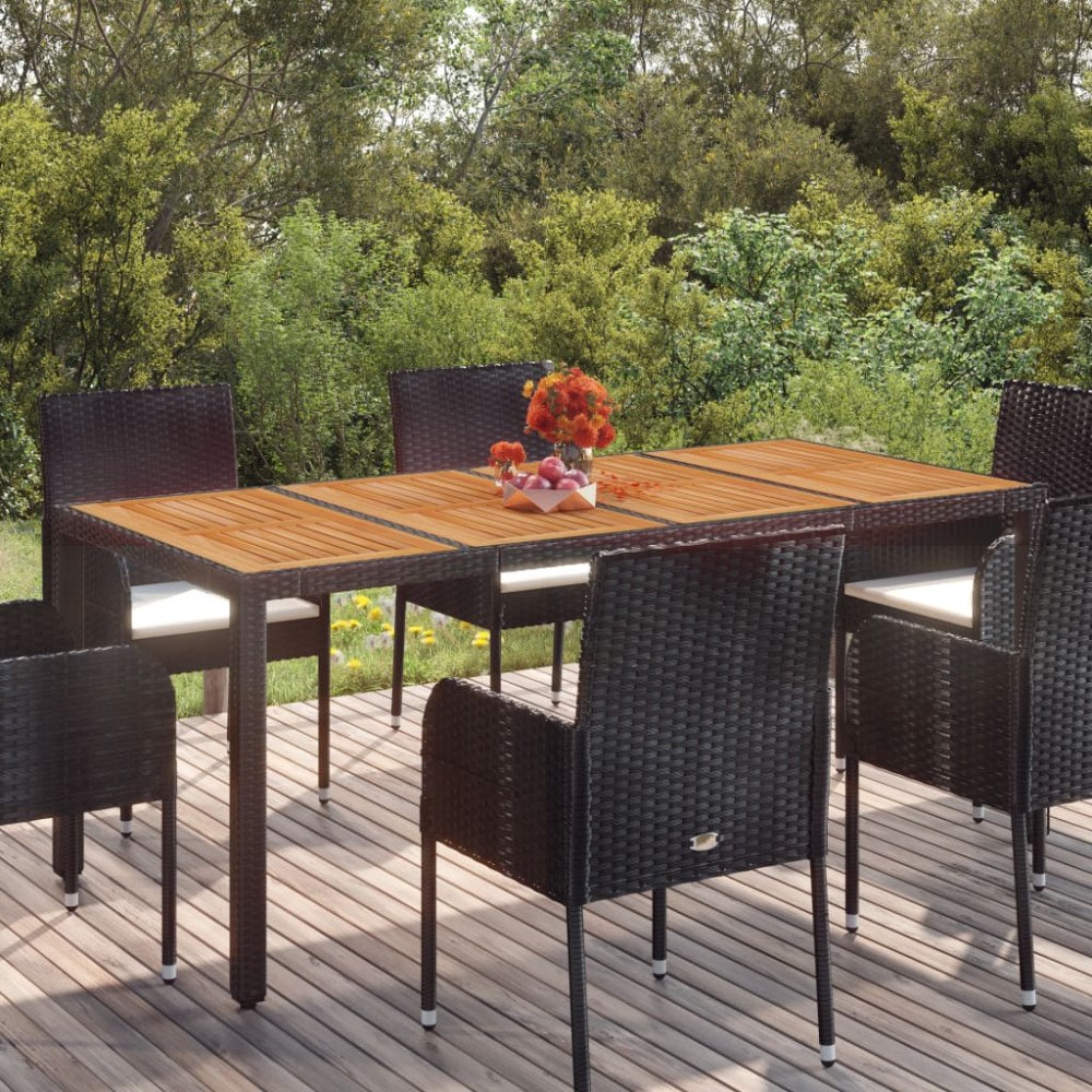 vidaXL Trädgårdsbord med träskiva svart 190x90x75 cm konstrotting
