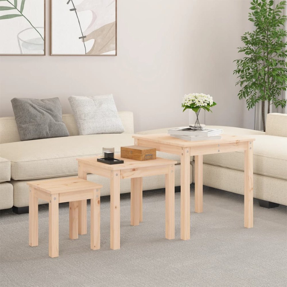 vidaXL Satsbord 3 st massiv furu