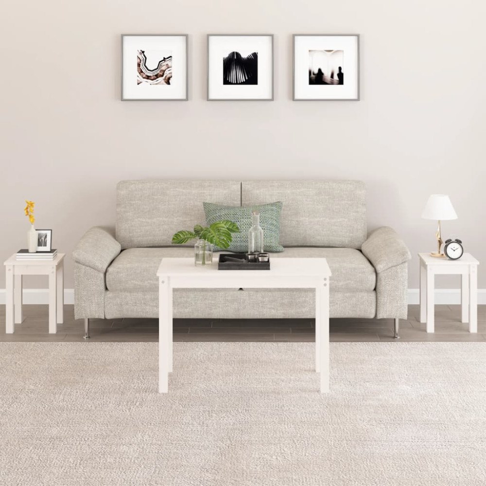 vidaXL Satsbord 3 st vit massiv furu