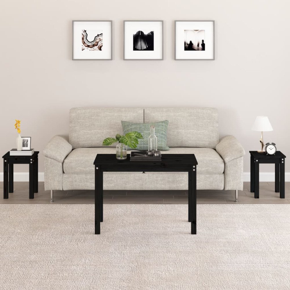vidaXL Satsbord 3 st svart massiv furu