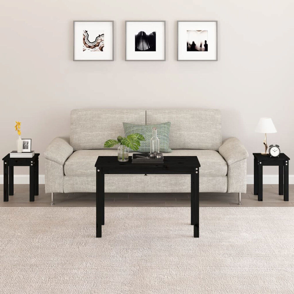 vidaXL Satsbord 3 st svart massiv furu