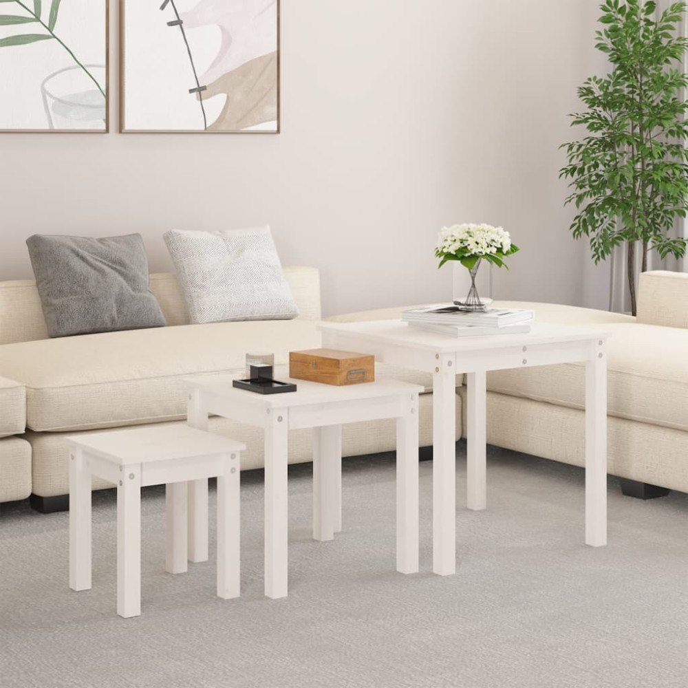 vidaXL Satsbord 3 st vit massiv furu