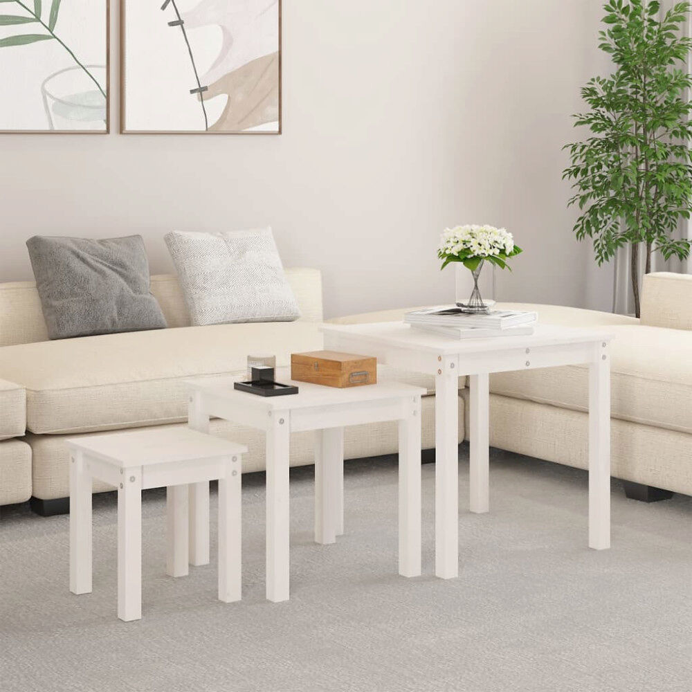 vidaXL Satsbord 3 st vit massiv furu