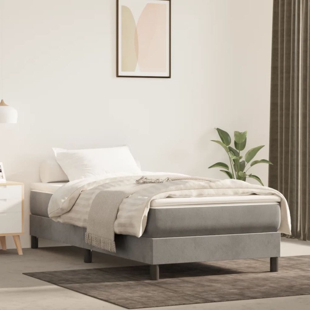 vidaXL Boxspring-sängram ljusgrå 90x190 cm sammet