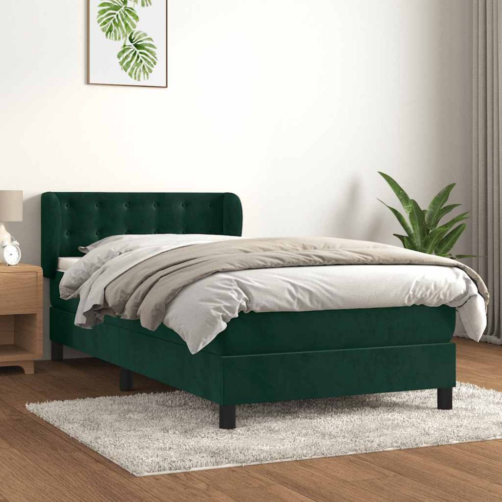 vidaXL Ramsäng med madrass mörkgrön 90x190 cm sammet