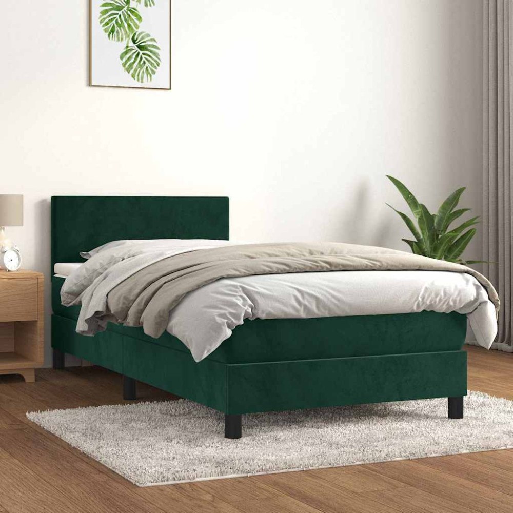 vidaXL Ramsäng med madrass mörkgrön 90x190 cm sammet