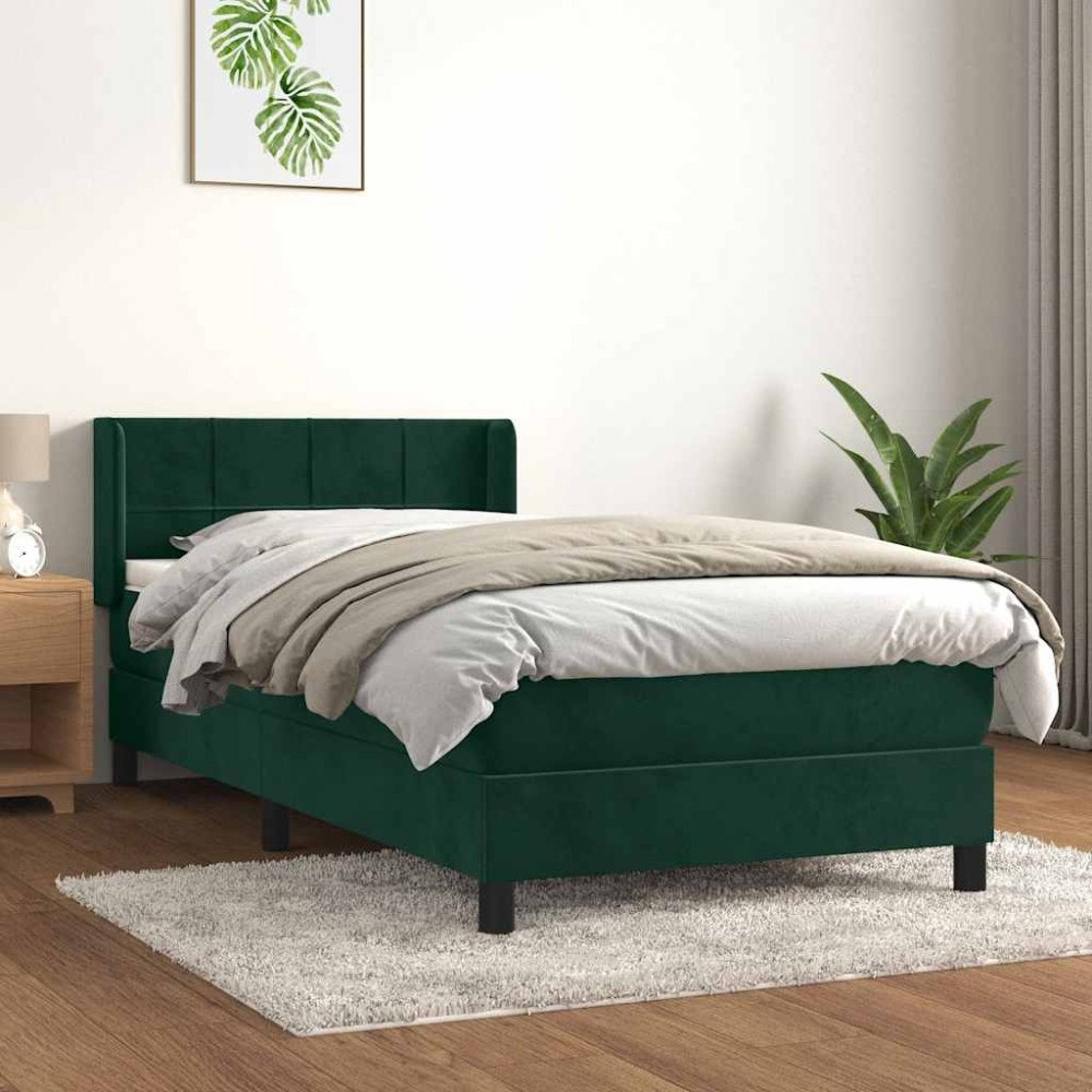vidaXL Ramsäng med madrass mörkgrön 90x190 cm sammet