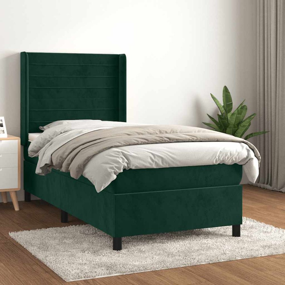 vidaXL Ramsäng med madrass mörkgrön 90x190 cm sammet