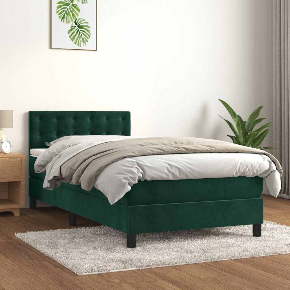 vidaXL Ramsäng med madrass mörkgrön 90x190 cm sammet