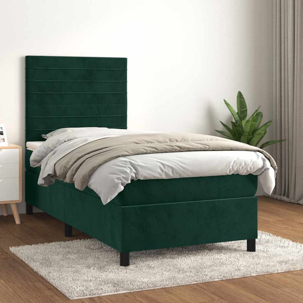vidaXL Ramsäng med madrass mörkgrön 90x190 cm sammet