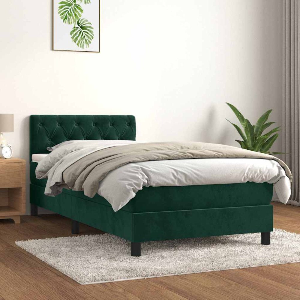 vidaXL Ramsäng med madrass mörkgrön 90x190 cm sammet