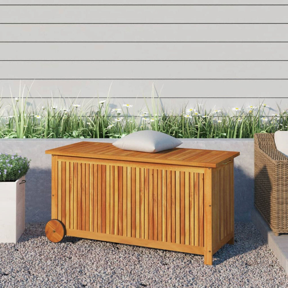 vidaXL Dynbox med hjul 113x50x58 cm massivt akaciaträ