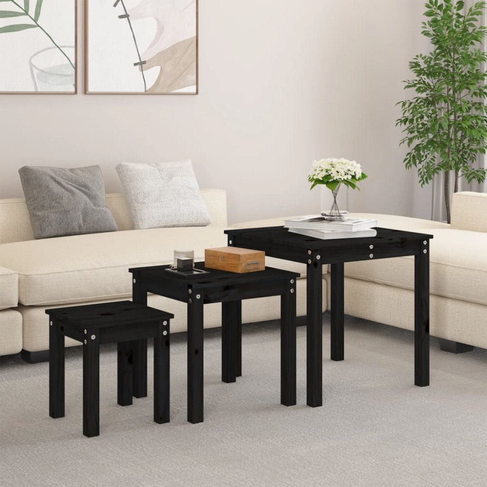 vidaXL Satsbord 3 st svart massiv furu