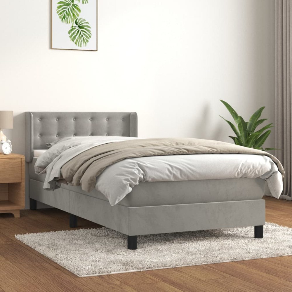 vidaXL Ramsäng med madrass ljusgrå 90x190 cm sammet