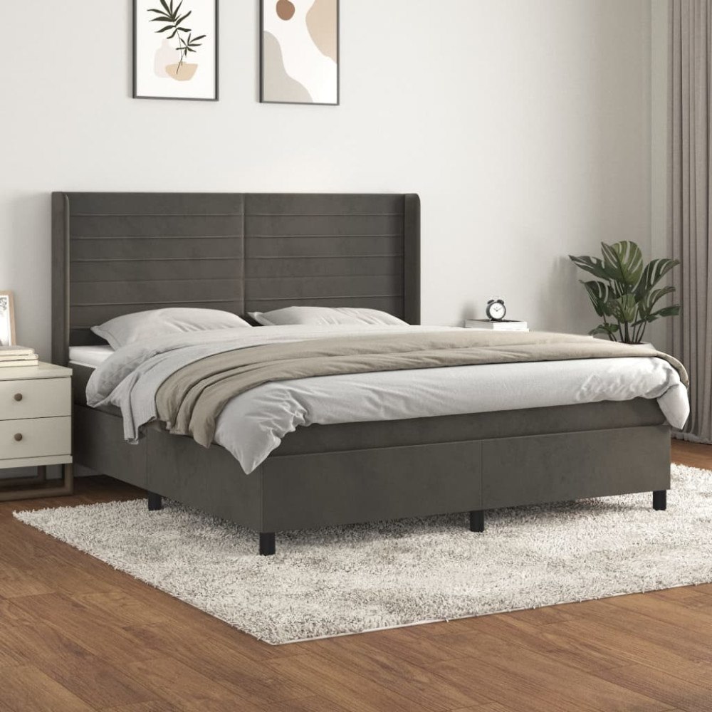vidaXL Ramsäng med madrass mörkgrå 180x200 cm sammet