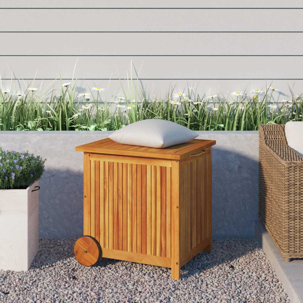 vidaXL Dynbox med hjul 60x50x58 cm massivt akaciaträ