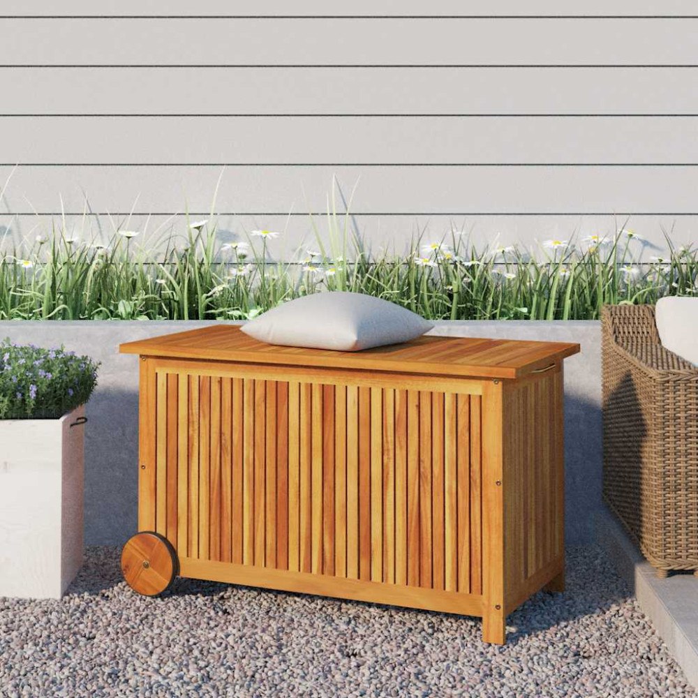 vidaXL Dynbox med hjul 90x50x58 cm massivt akaciaträ