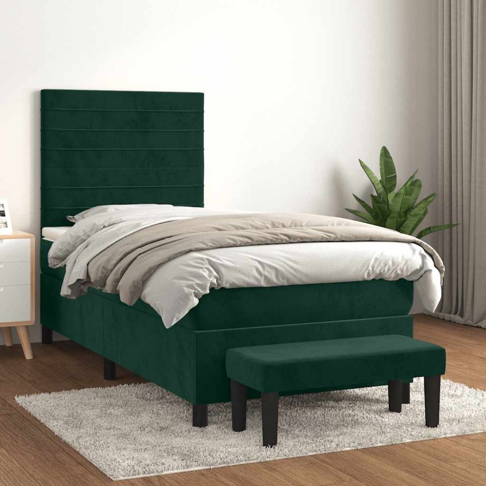 vidaXL Ramsäng med madrass mörkgrön 90x190 cm sammet