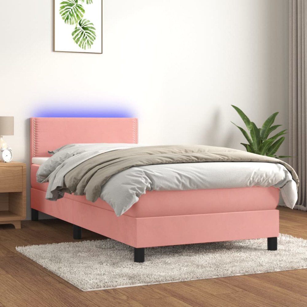vidaXL Ramsäng med madrass & LED rosa 100x200 cm sammet