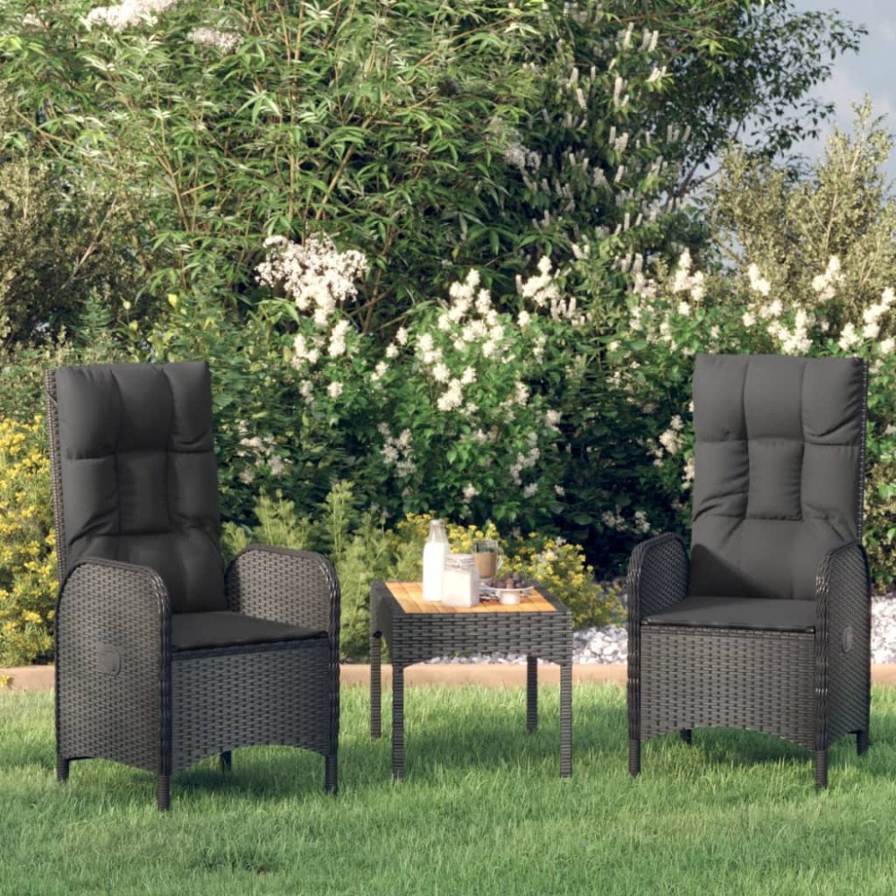 vidaXL Loungegrupp för trädgården med dynor 3 delar svart konstrotting