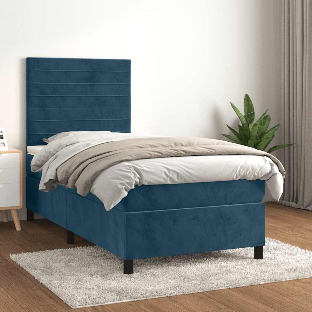 vidaXL Ramsäng med madrass mörkblå 90x200 cm sammet