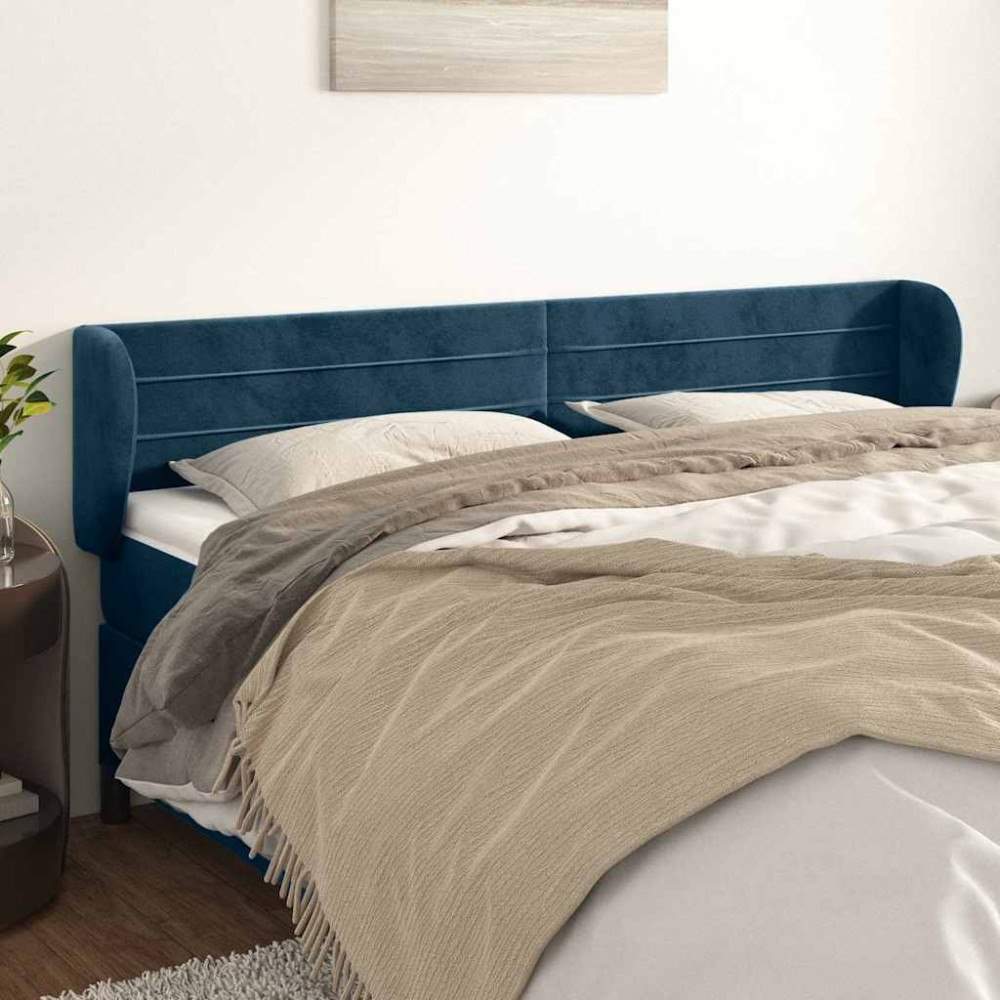vidaXL Sänggavel med kanter mörkblå 183x23x78/88 cm sammet