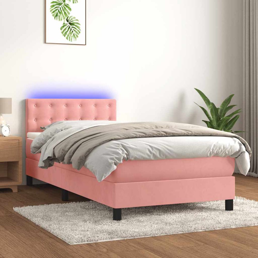 vidaXL Ramsäng med madrass & LED rosa 80x200 cm sammet