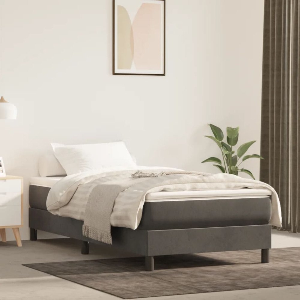 vidaXL Boxspring-sängram mörkgrå 90x190 cm sammet
