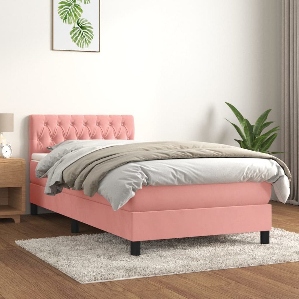 vidaXL Ramsäng med madrass rosa 90x190 cm sammet