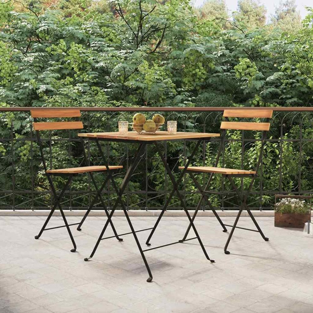 vidaXL Hopfällbart caféset 3 delar massiv teak och stål