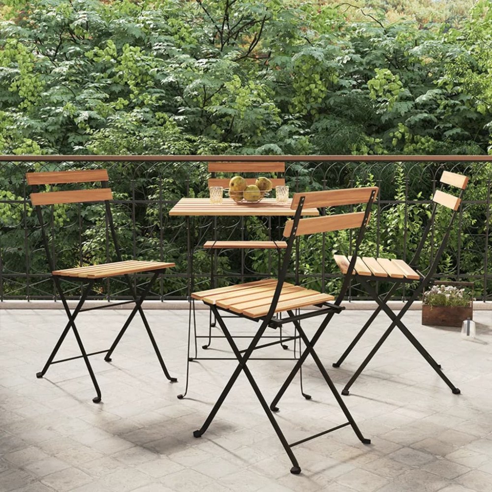 vidaXL Hopfällbara caféstolar 4 st massiv teak och stål