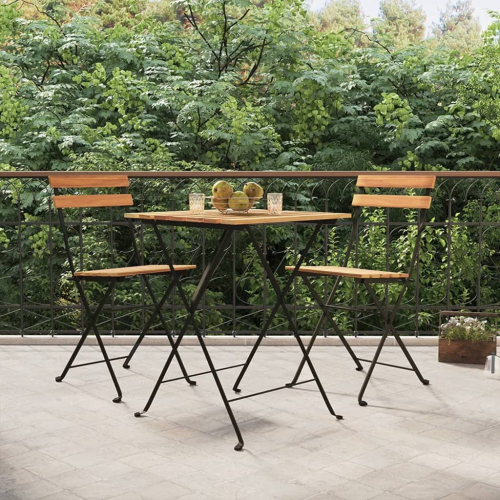 vidaXL Hopfällbara caféstolar 2 st massiv teak och stål