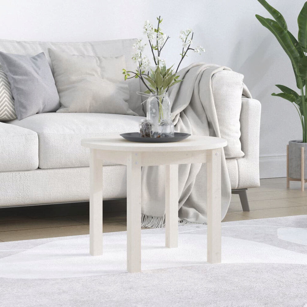 vidaXL Soffbord vit Ø 55x45 cm massiv furu